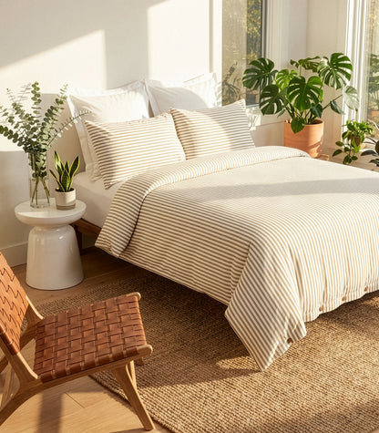 Percale Quilt Cover Set - Limited Edition - Tandem Stripe Pine