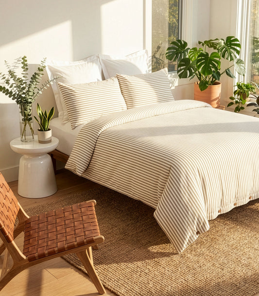 Percale Quilt Cover Set - Limited Edition - Tandem Stripe Pine