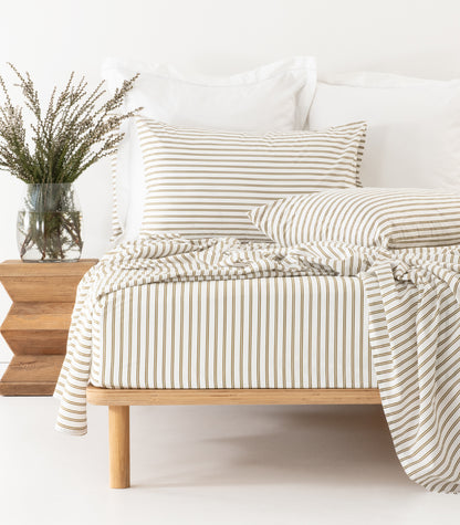 Percale Sheet Set - Limited Edition - Tandem Stripe Pine