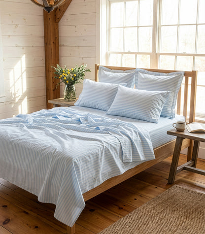 Percale Sheet Set - Limited Edition - Tandem Stripe Sky