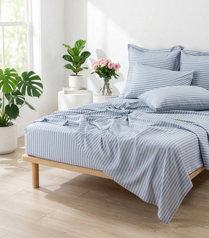 Percale Sheet Set - Limited Edition - Tandem Stripe Arctic Blue