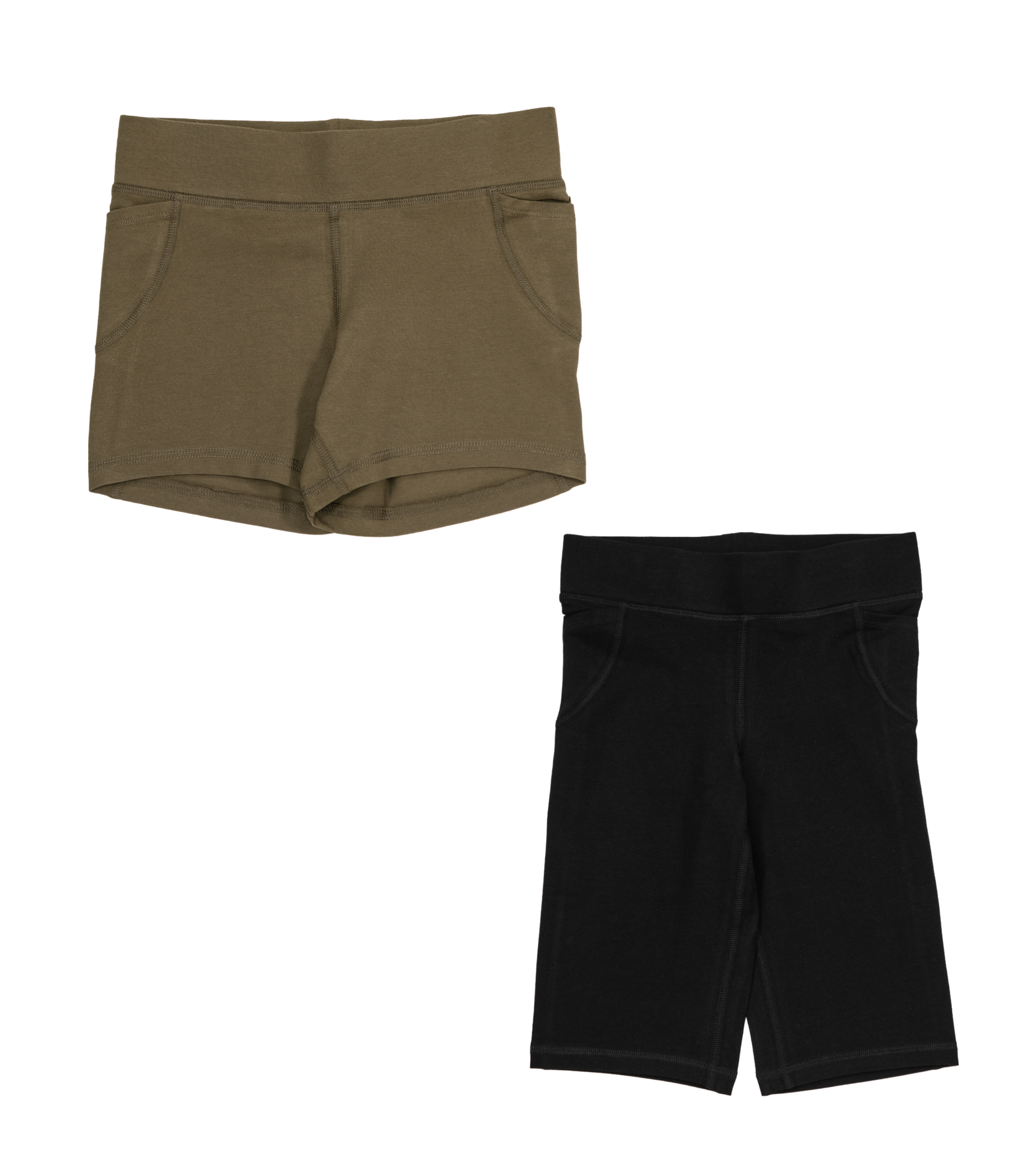 Pocket Bike Short Shorties Dark Olive & Pocket Long Bike Shorts Black