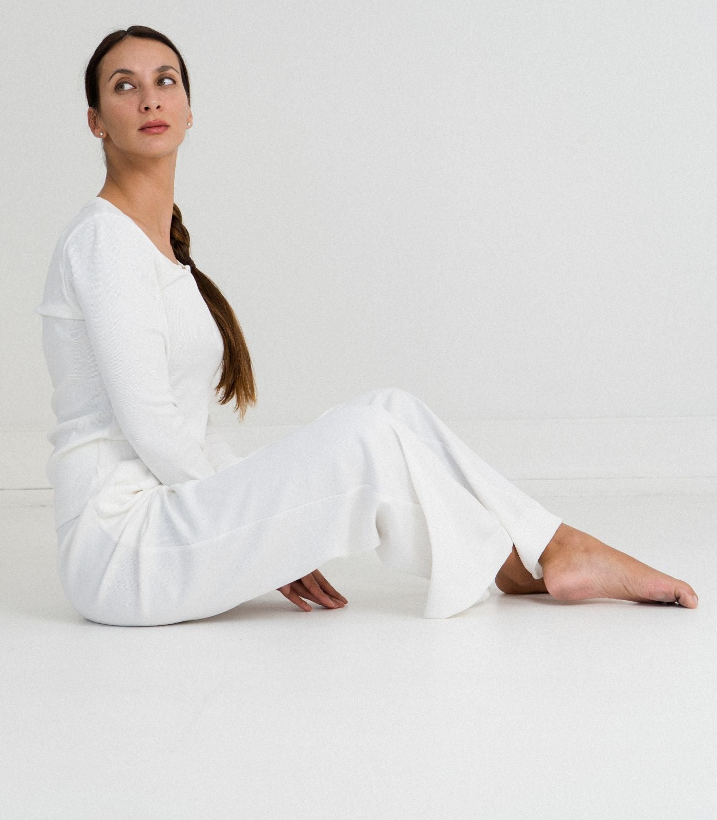 Ribbed Wide Leg Lounge Pant - White