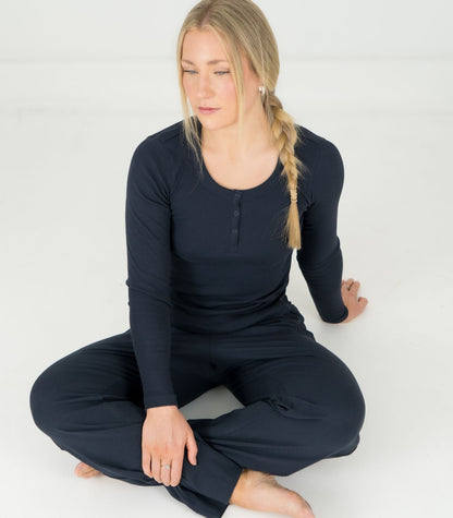 Ribbed Wide Leg Lounge Pant - Midnight Blue