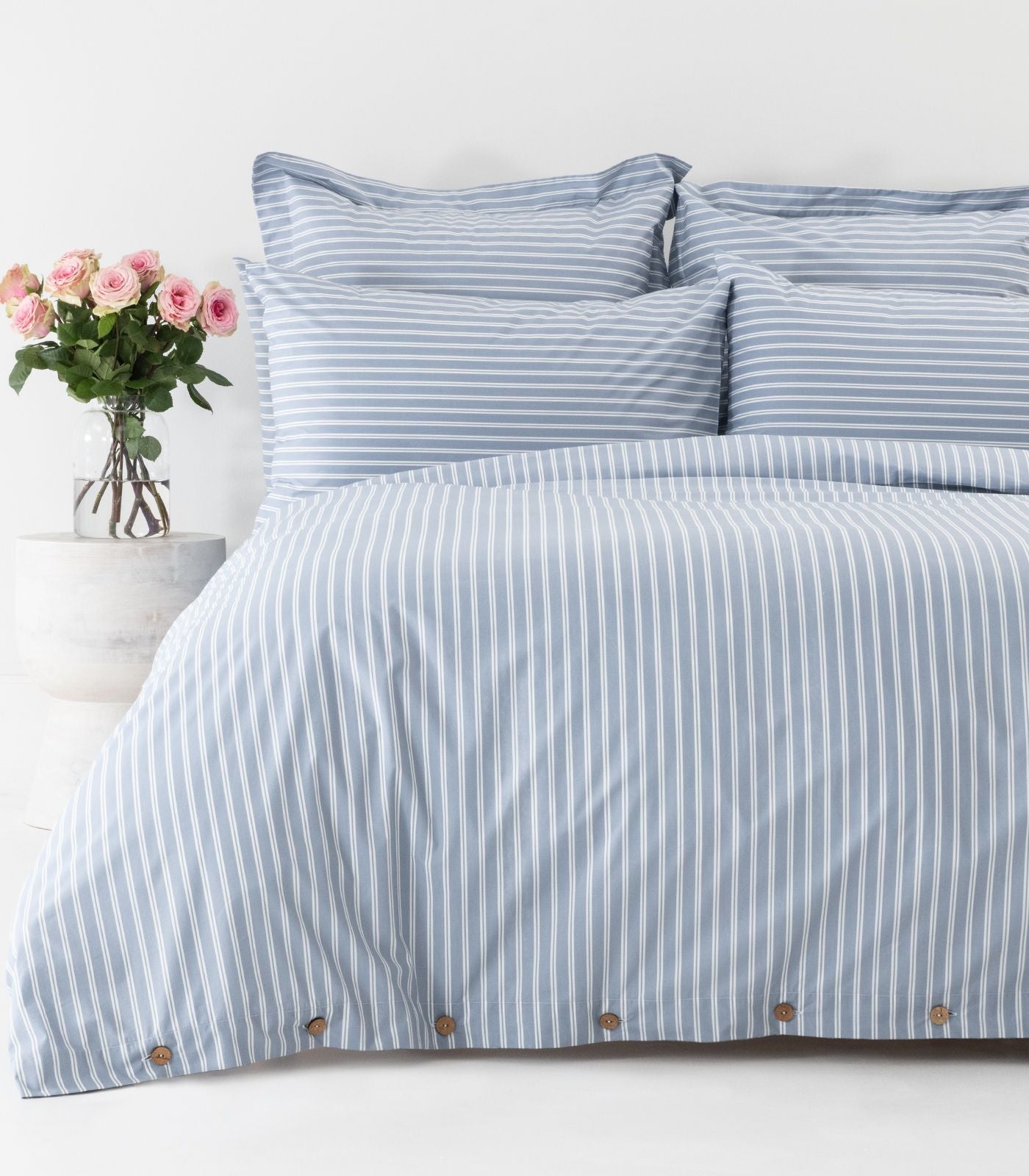 Percale Quilt Cover Set - Limited Edition - Tandem Stripe Arctic Blue
