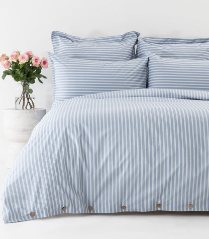 Percale Quilt Cover Set - Limited Edition - Tandem Stripe Arctic Blue
