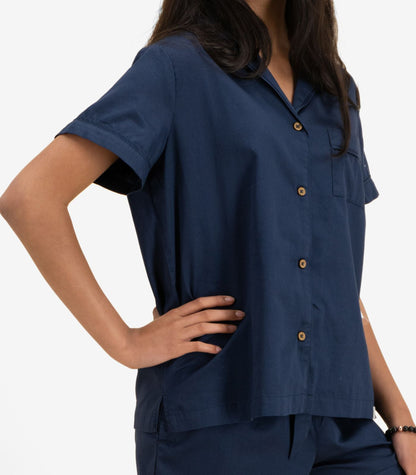 Bhumi Organic Cotton - Kids Sateen Short Sleeve PJ Set - Navy Blue