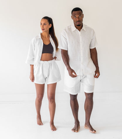 Men’s Organic Linen Lounge Shorts - White