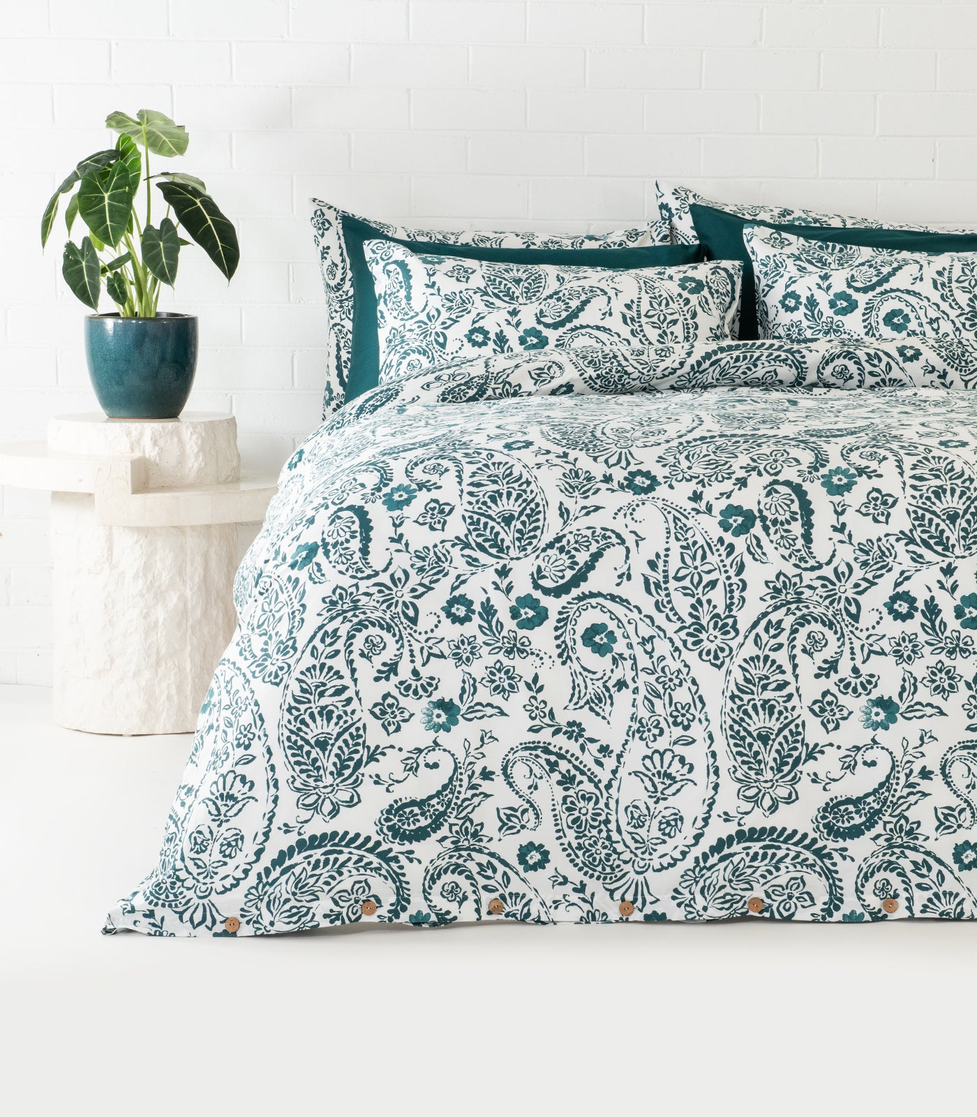 Sateen Quilt Cover Set - Floral - Peacock Green