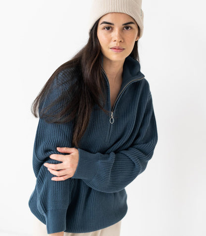 Bhumi Organic Cotton - Zip Knit Sweater - Orion Blue