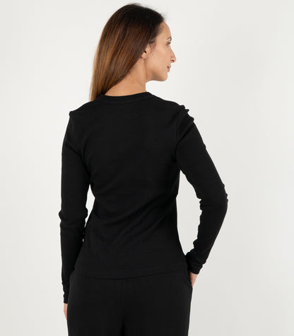 Ribbed Long Sleeve Top - Black