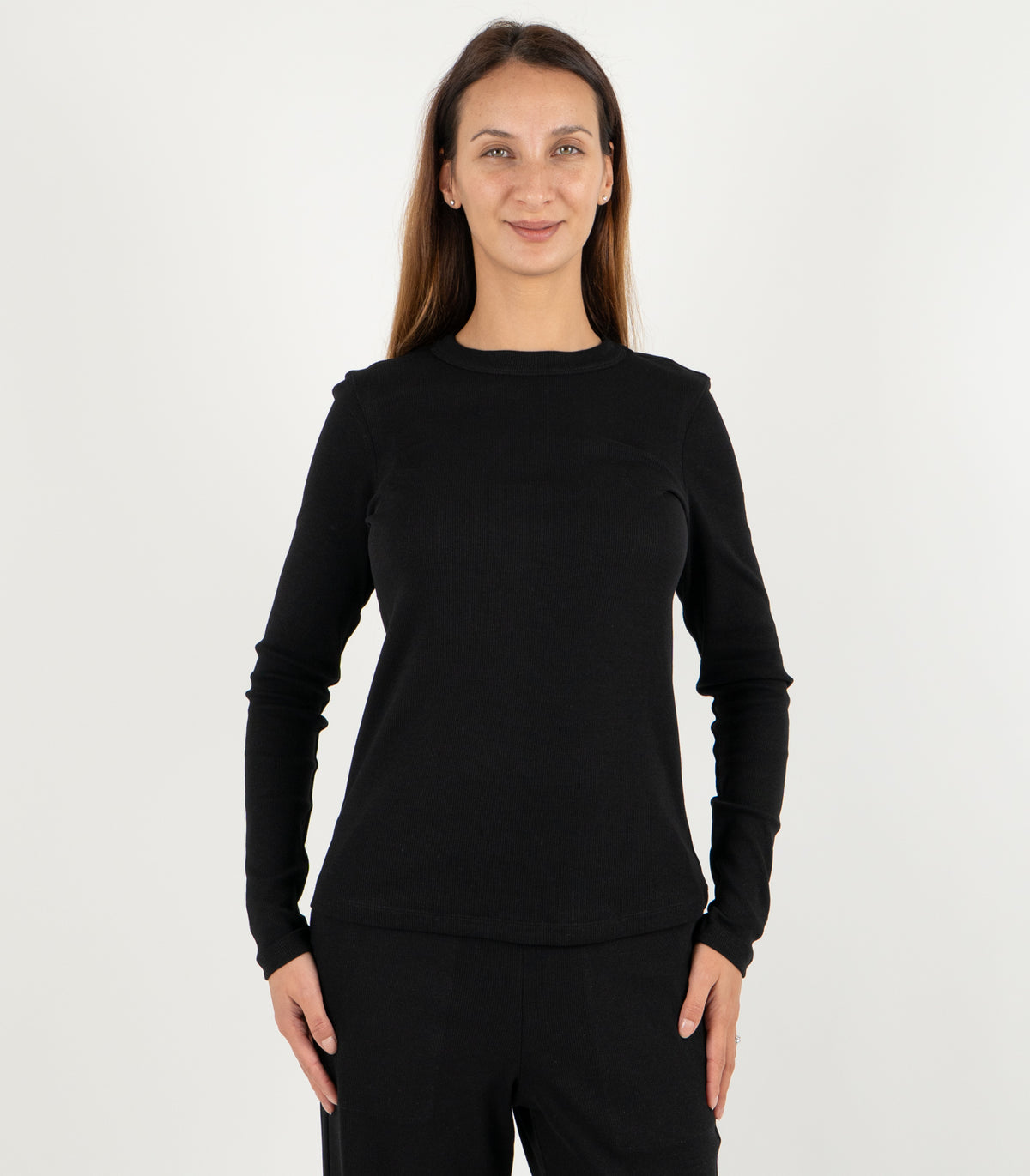 Ribbed Long Sleeve Top - Black