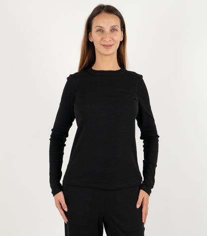 Ribbed Long Sleeve Top - Black