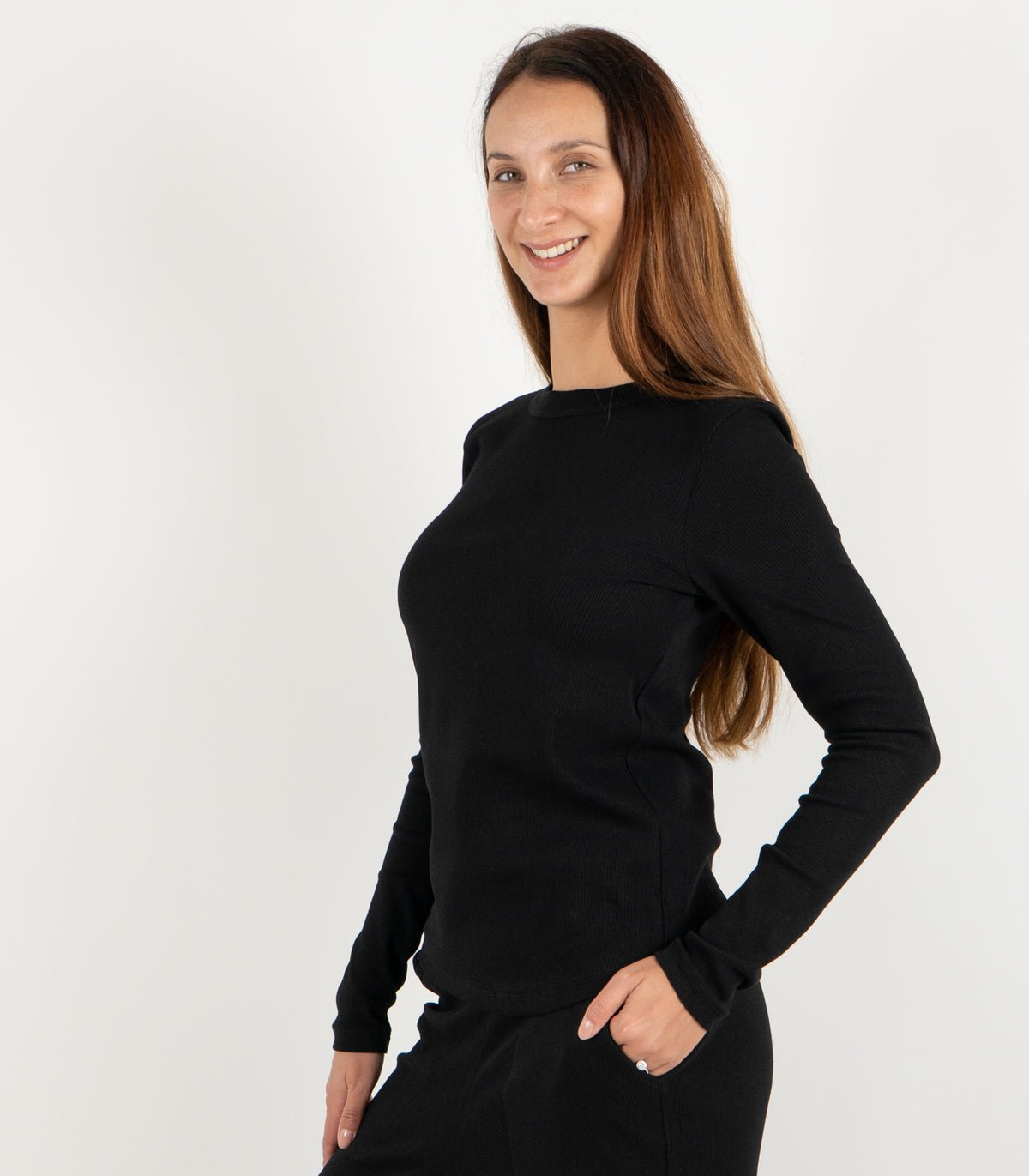 Ribbed Long Sleeve Top - Black