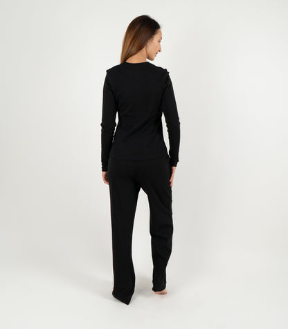 Ribbed Long Sleeve Top - Black
