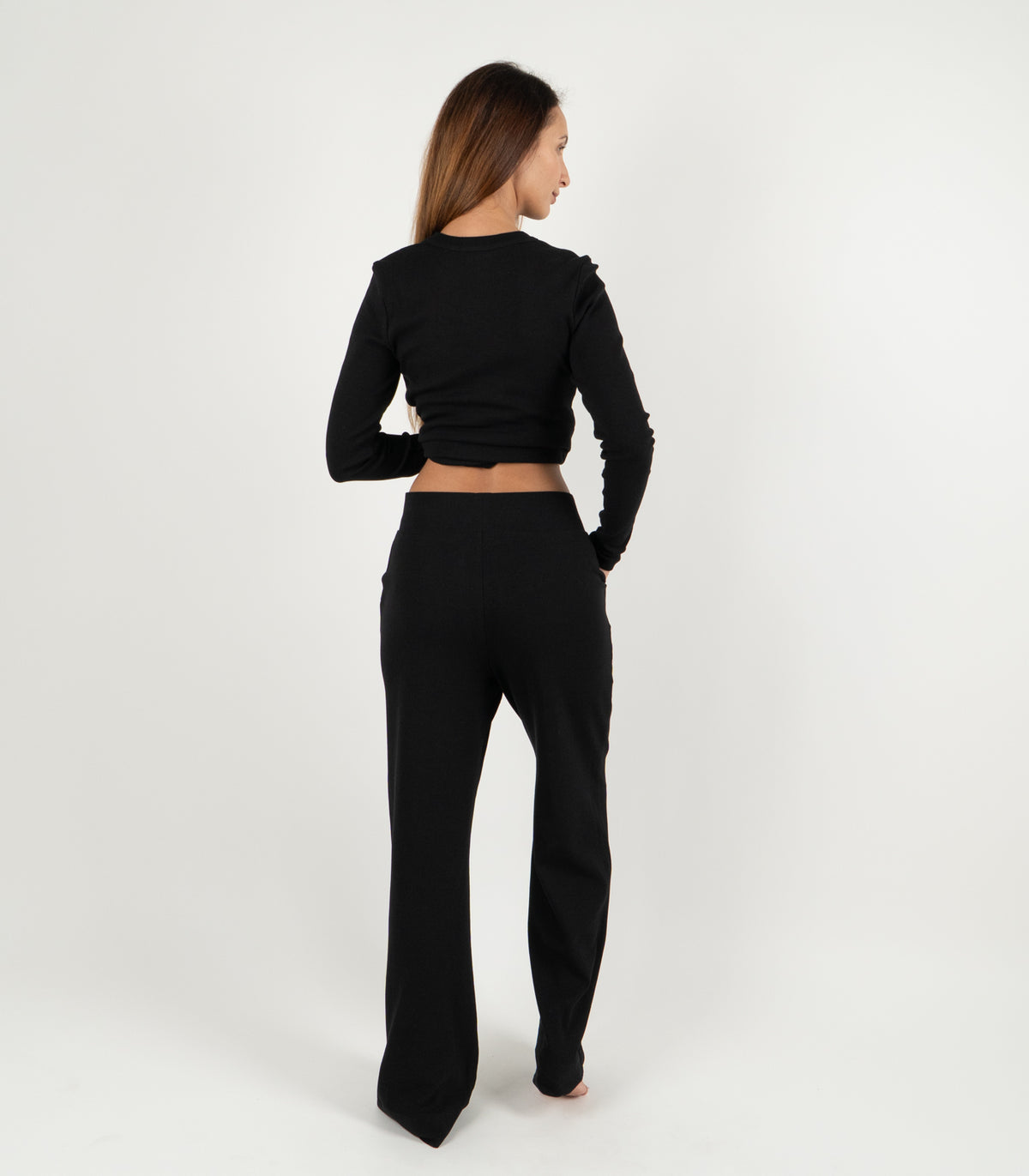 Ribbed Wide Leg Lounge Pant - Black
