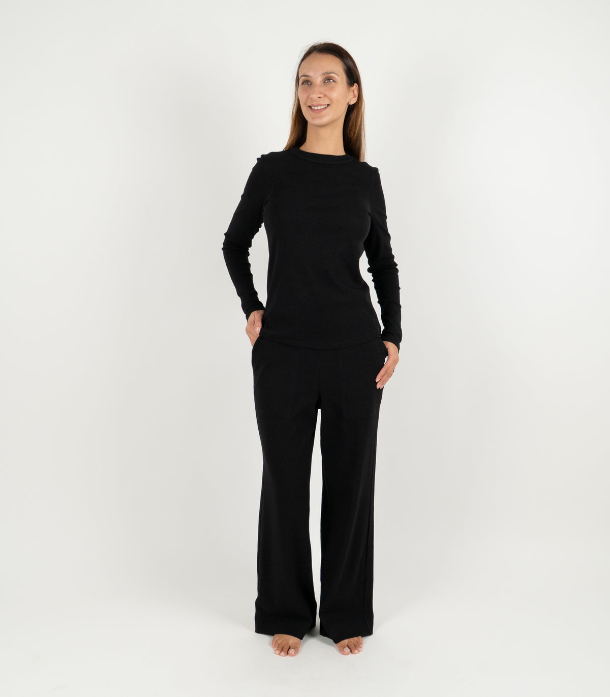 Ribbed Long Sleeve Top - Black