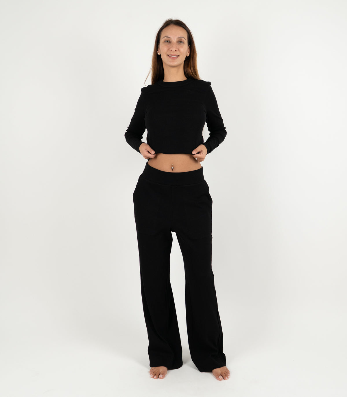 Ribbed Wide Leg Lounge Pant - Black