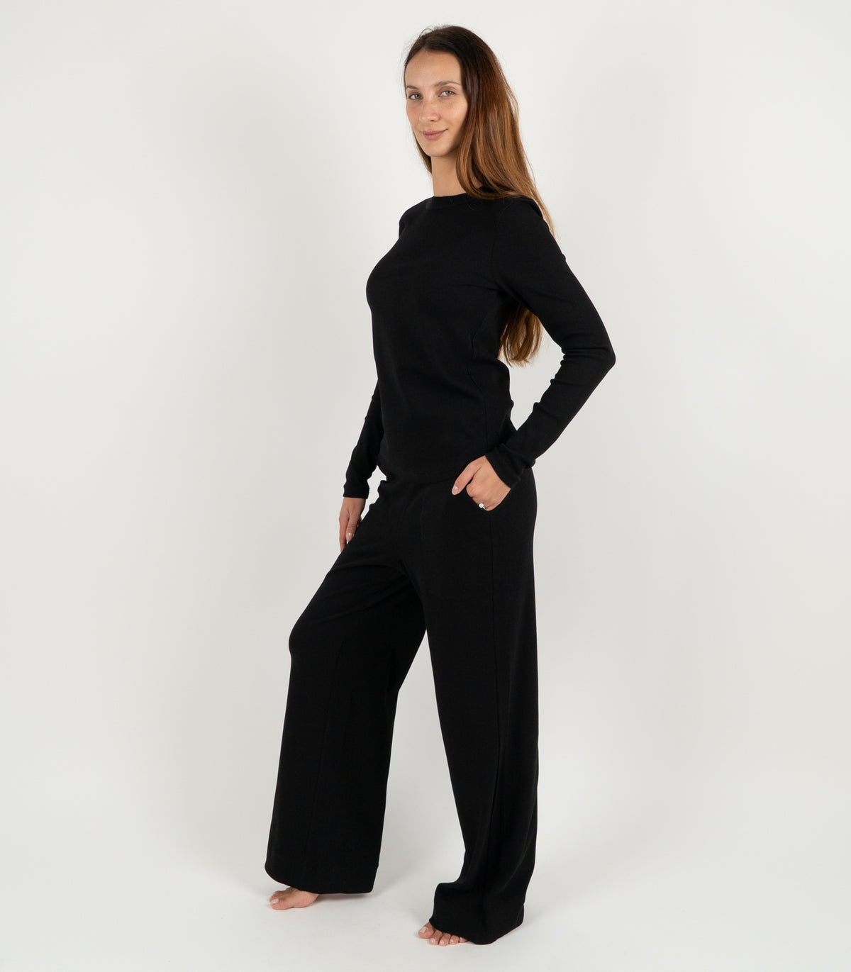 Ribbed Long Sleeve Top - Black