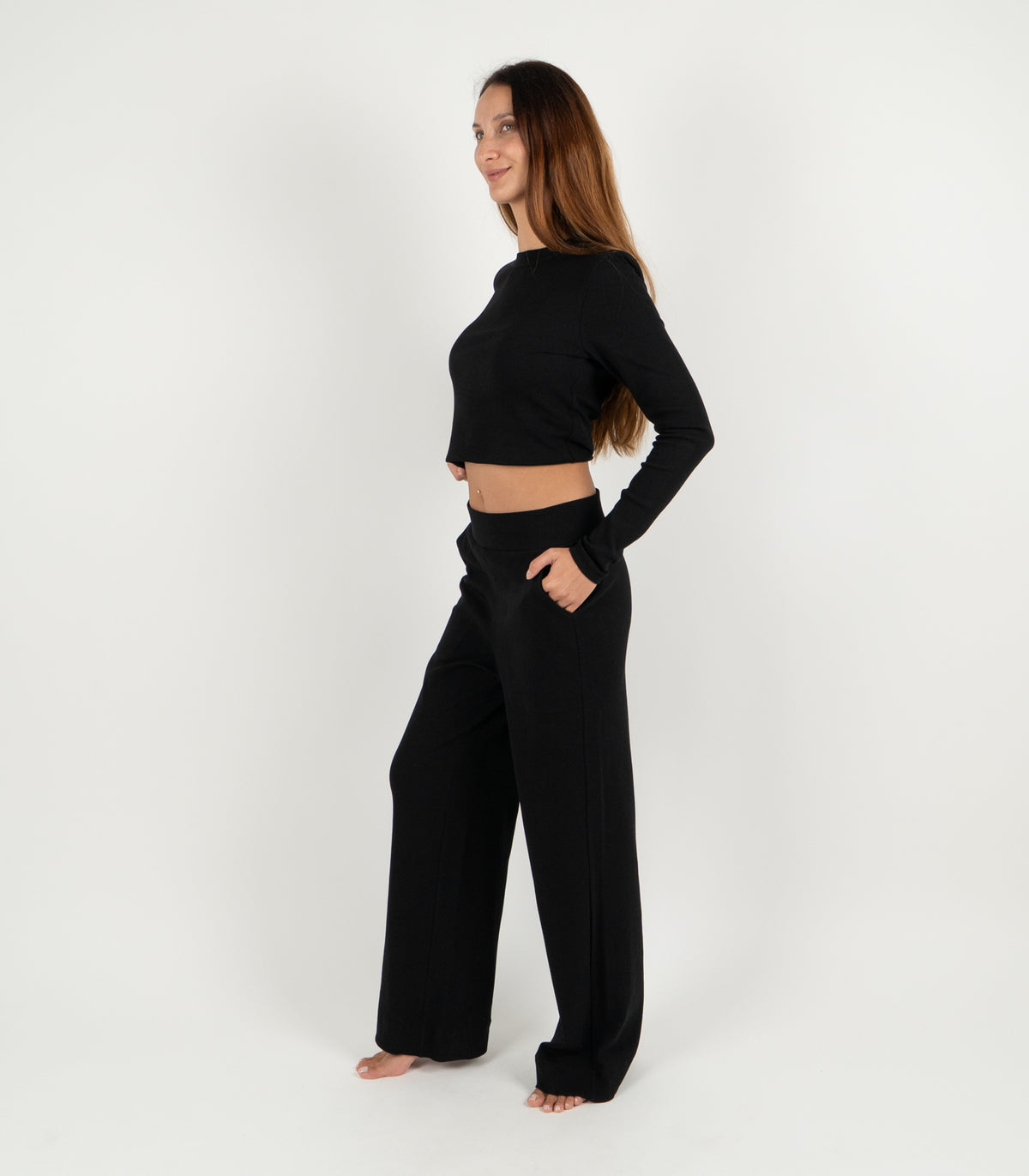 Ribbed Wide Leg Lounge Pant - Black