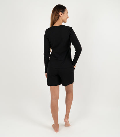 Ribbed Long Sleeve Top - Black
