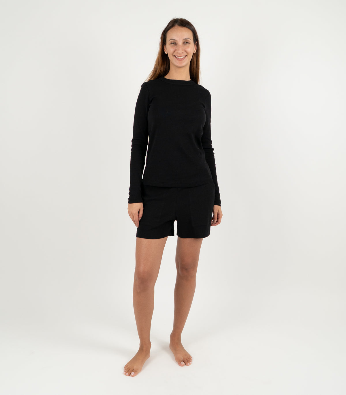 Ribbed Long Sleeve Top - Black