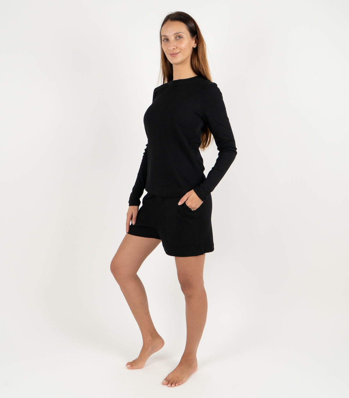 Ribbed Long Sleeve Top - Black