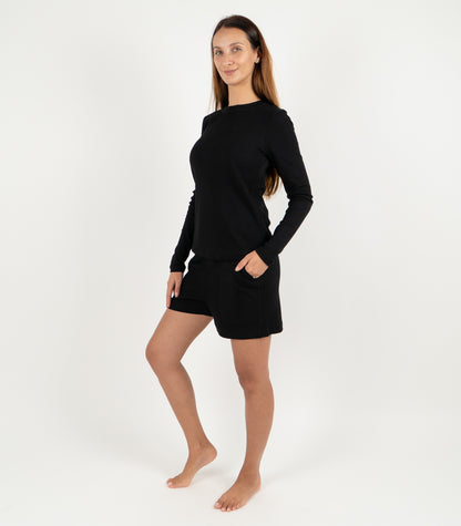 Ribbed Long Sleeve Top - Black
