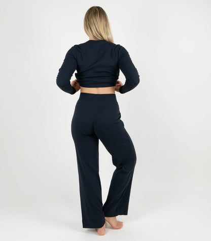 Ribbed Wide Leg Lounge Pant - Midnight Blue