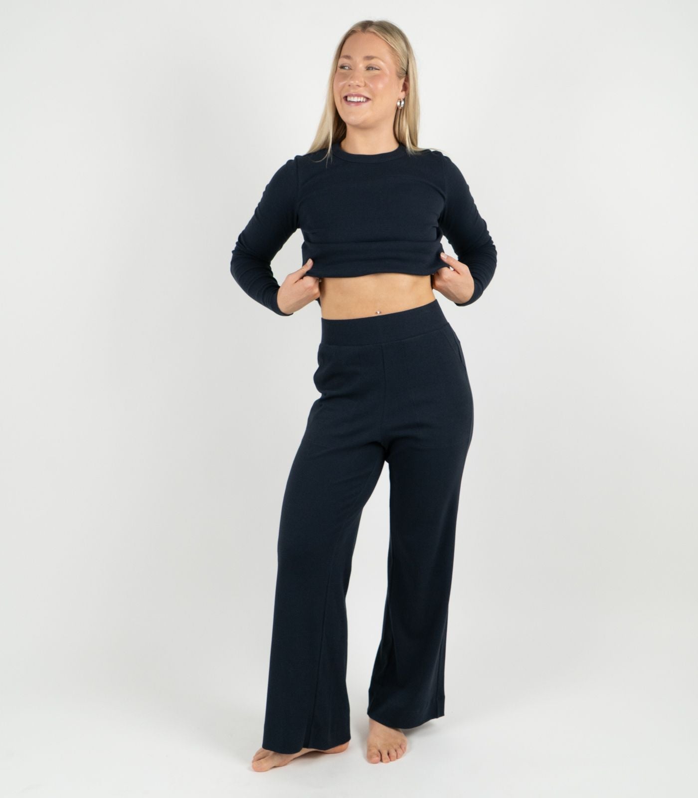 Ribbed Wide Leg Lounge Pant - Midnight Blue