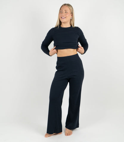 Ribbed Wide Leg Lounge Pant - Midnight Blue