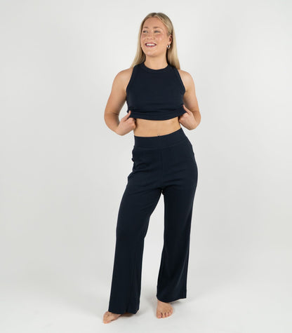 Ribbed Wide Leg Lounge Pant - Midnight Blue