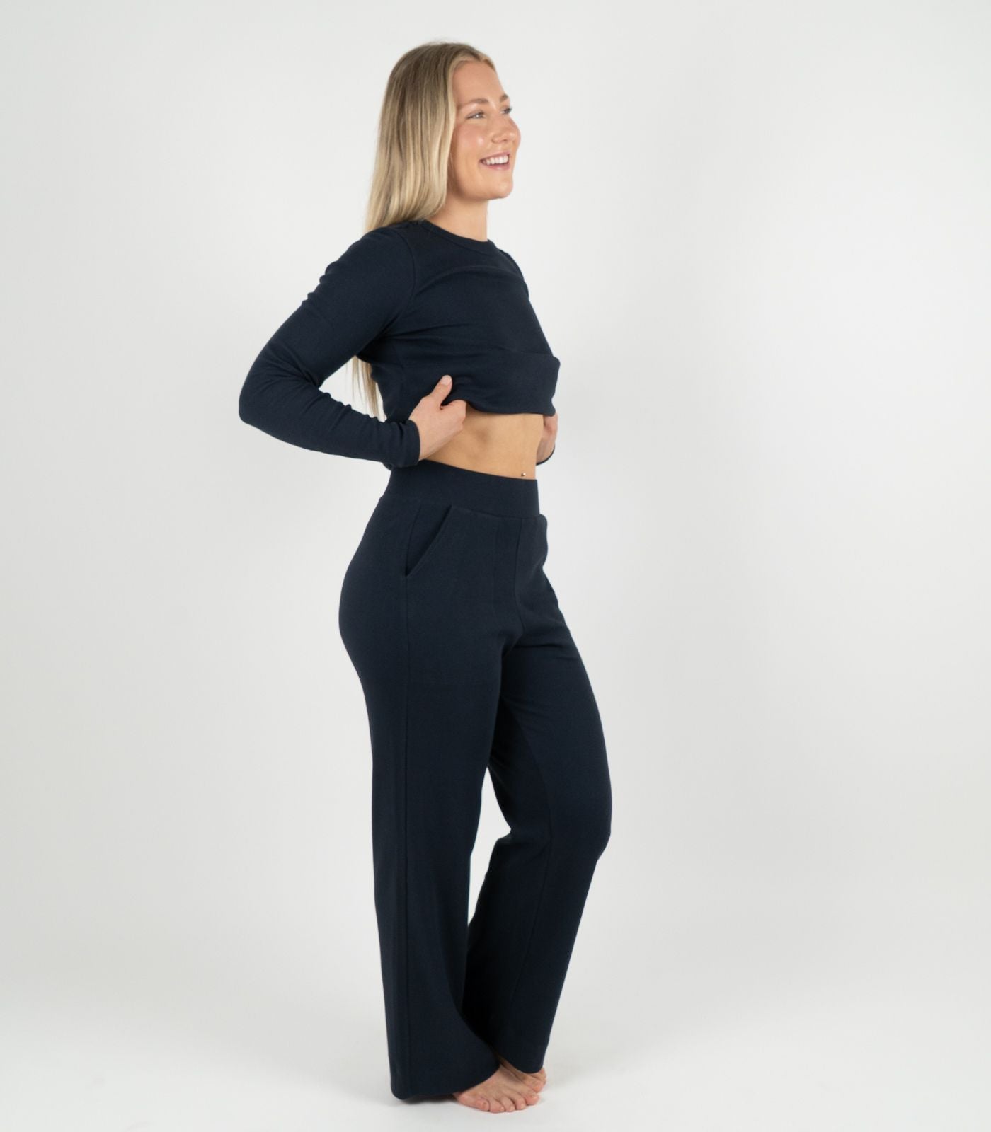 Ribbed Wide Leg Lounge Pant - Midnight Blue