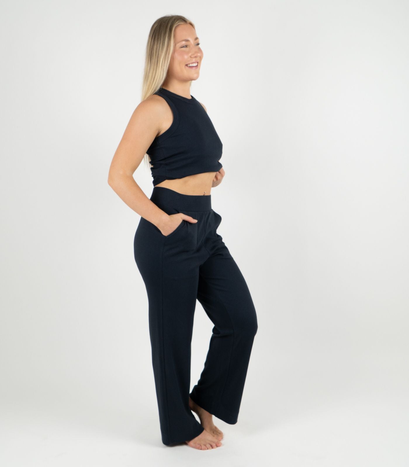 Ribbed Wide Leg Lounge Pant - Midnight Blue