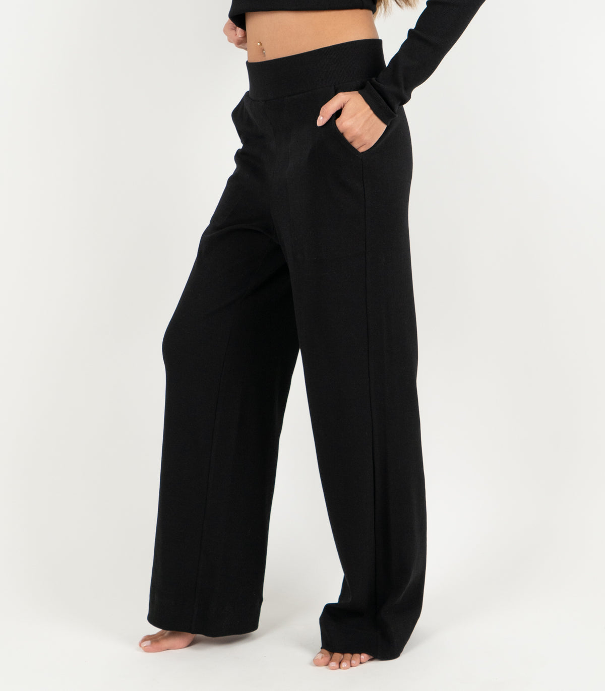 Ribbed Wide Leg Lounge Pant - Black