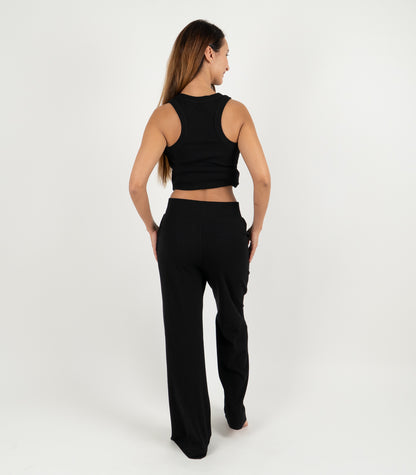 Ribbed Wide Leg Lounge Pant - Black