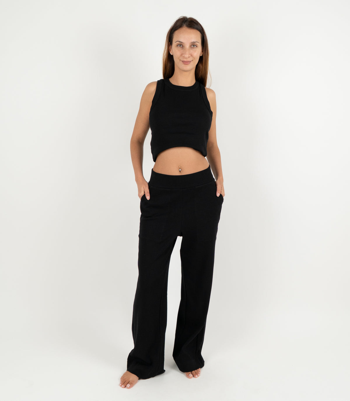 Ribbed Wide Leg Lounge Pant - Black
