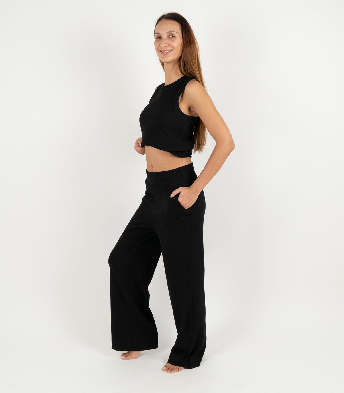 Ribbed Wide Leg Lounge Pant - Black