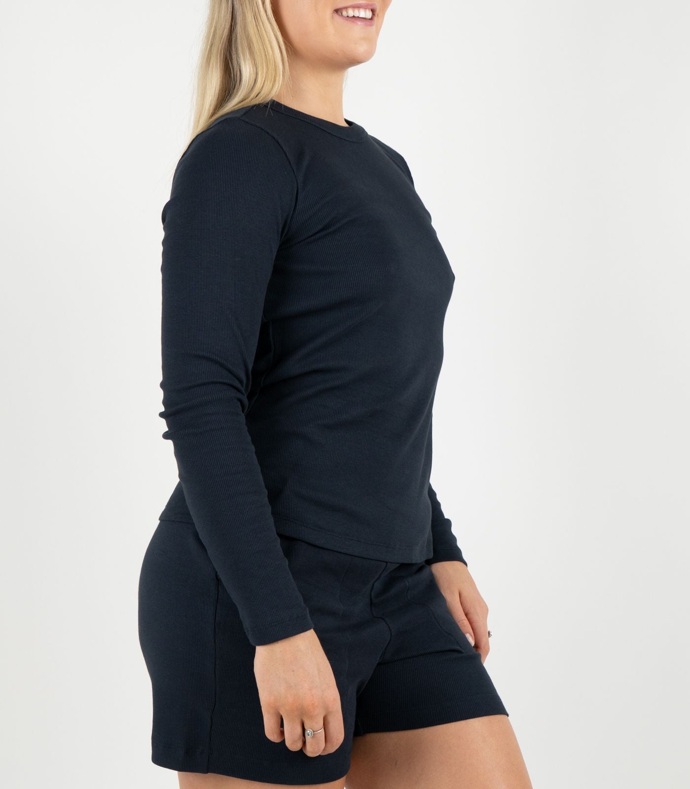 Ribbed Long Sleeve Top - Midnight Blue