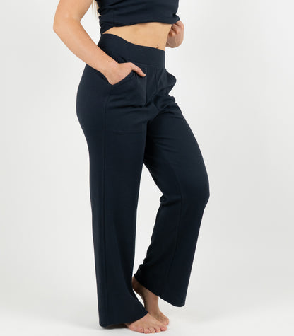 Ribbed Wide Leg Lounge Pant - Midnight Blue