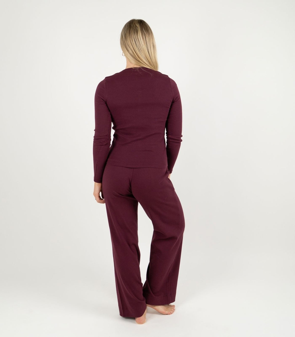 Ribbed Long Sleeve Button Top - Maroon