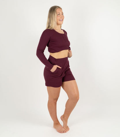 Ribbed Shorts - Maroon