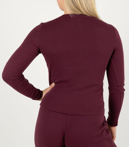 Ribbed Long Sleeve Top - Maroon