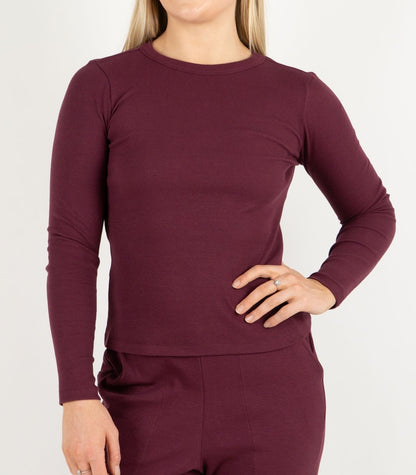 Ribbed Long Sleeve Top - Maroon