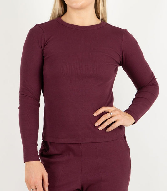 Ribbed Long Sleeve Top - Maroon