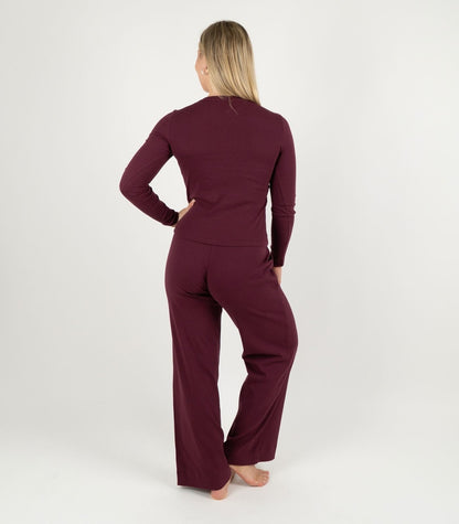 Ribbed Long Sleeve Top - Maroon