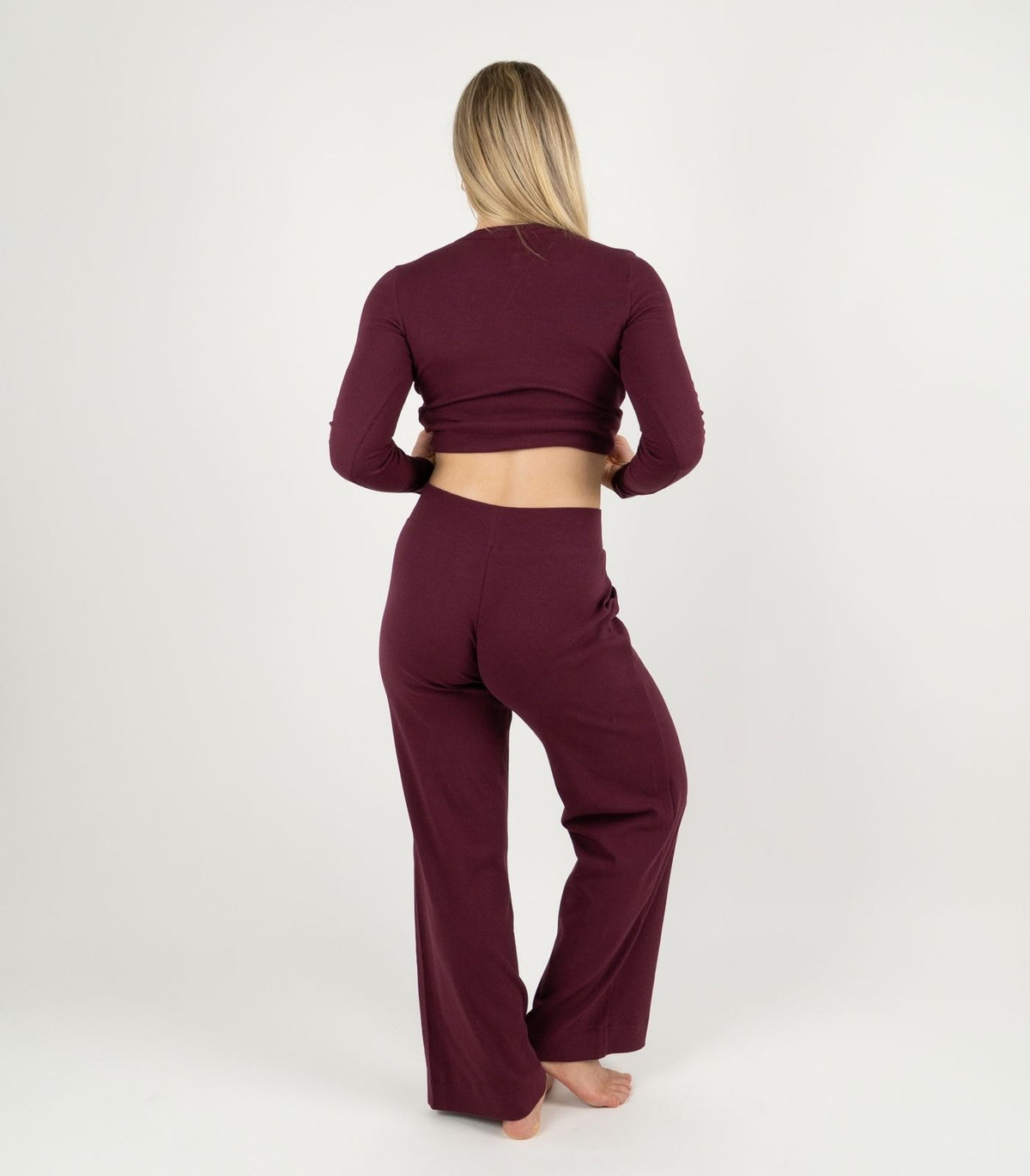 Ribbed Wide Leg Lounge Pant - Maroon