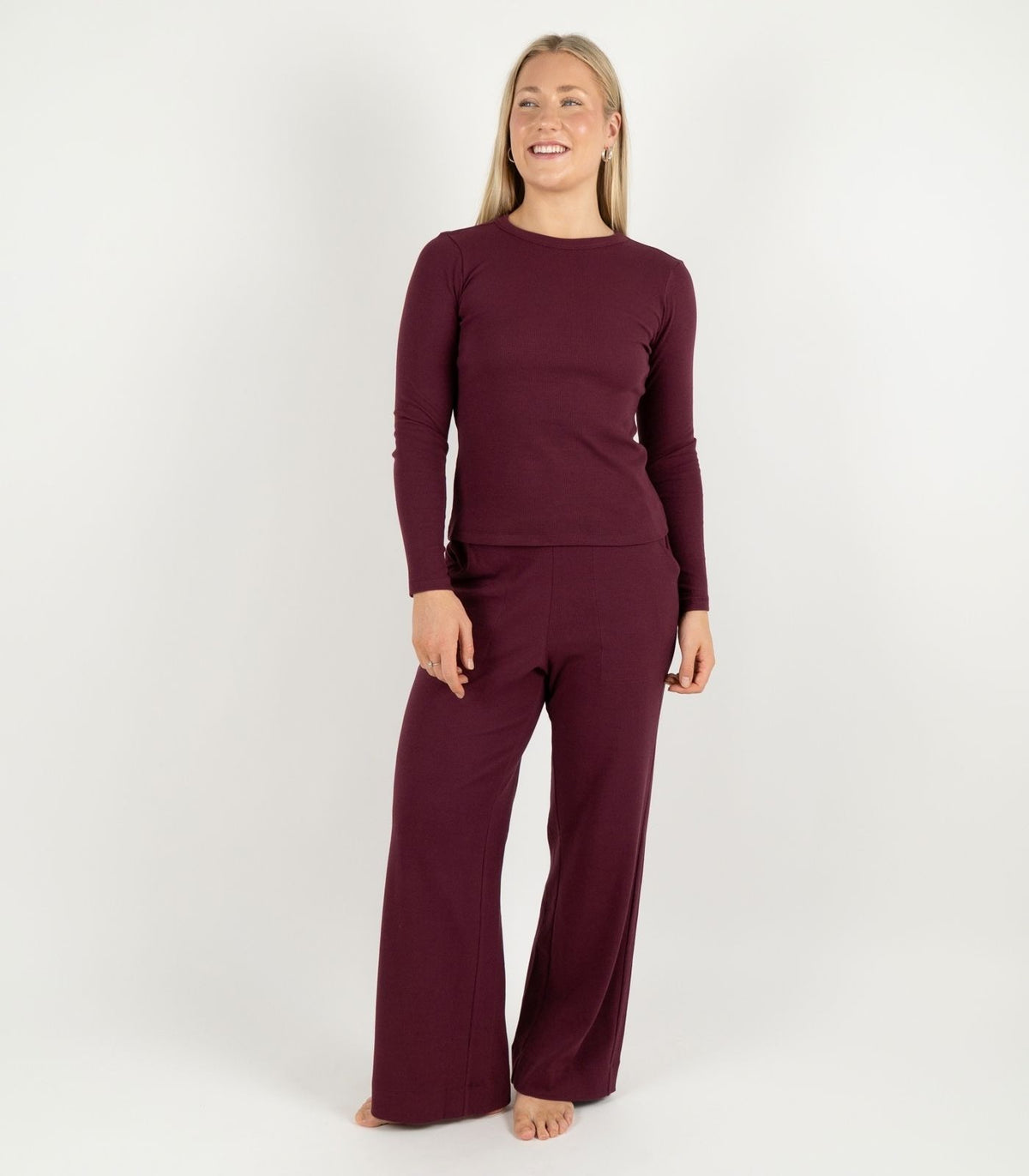 Ribbed Long Sleeve Top - Maroon