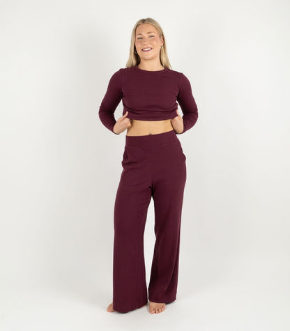 Ribbed Wide Leg Lounge Pant - Maroon