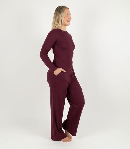Ribbed Long Sleeve Top - Maroon